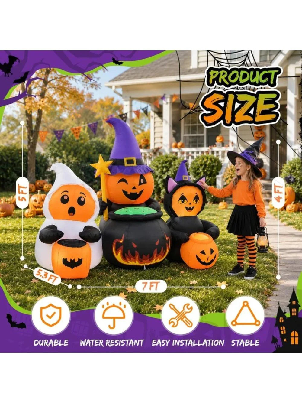 7FT Halloween Inflatable Pumpkin Trio - Festive Yard Decoration for Parties